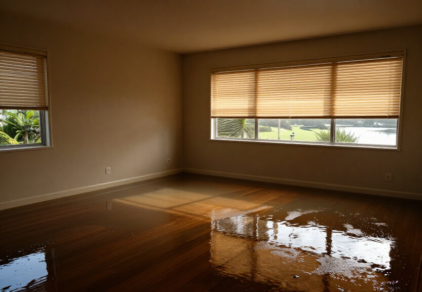 Flooded retail space in Denistone before restoration