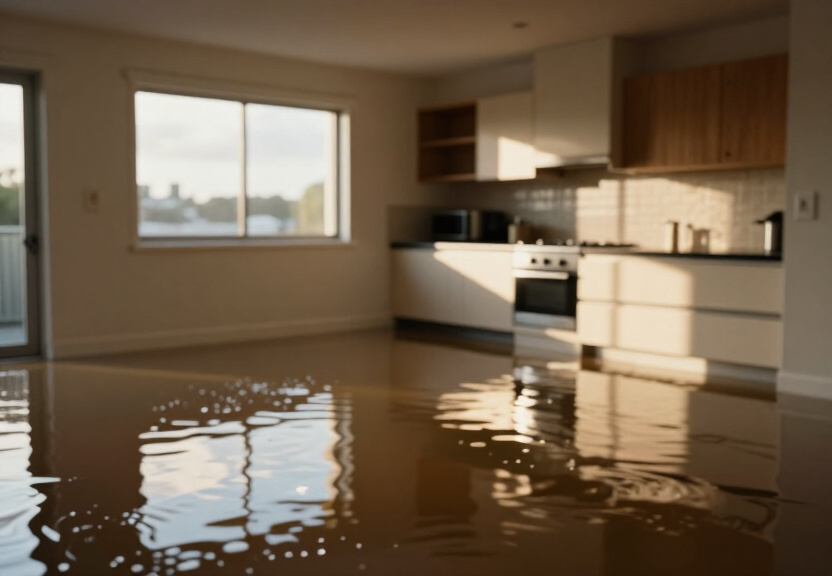 Wet carpet in Denistone home before drying